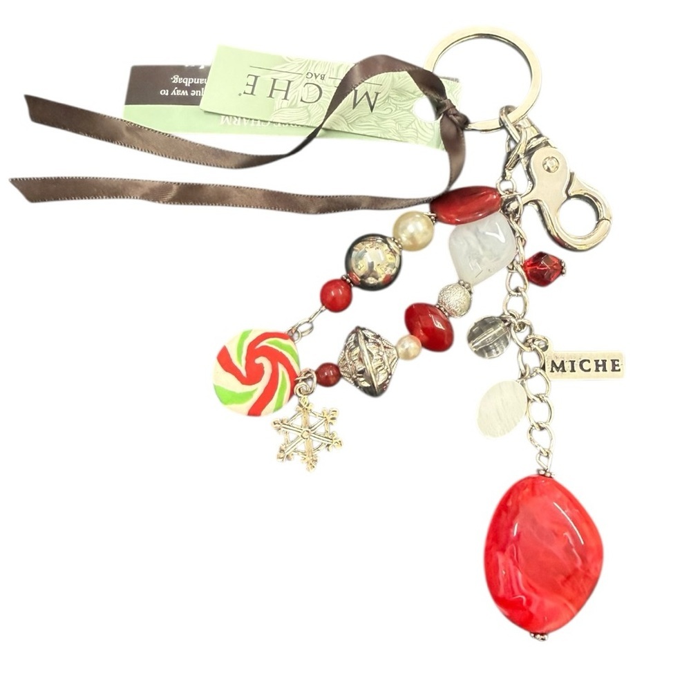 Miche Winter Red and Silver Beaded Keychain Purse Charm